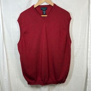 Valda by Toscano 100% Merino Wool V Neck Sweater Vest Red Orange Size XL